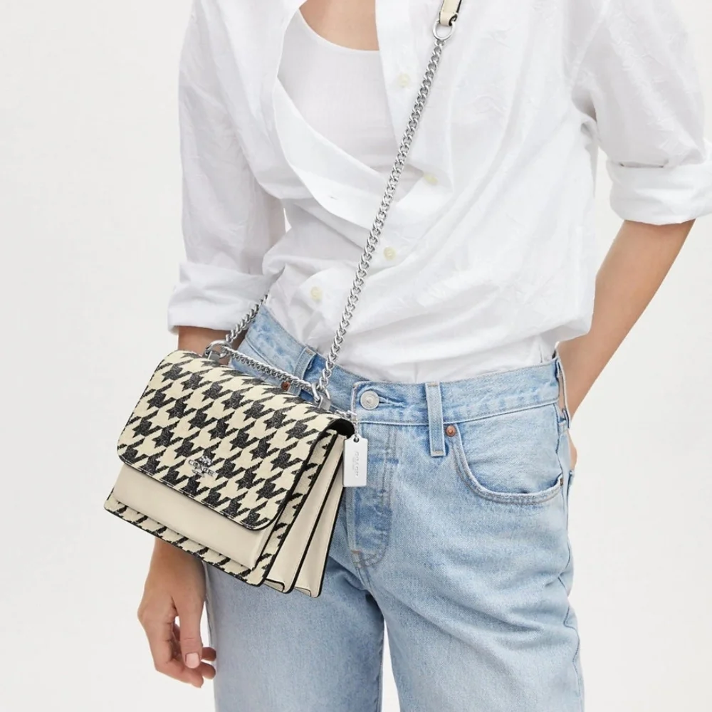 COACH Klare Black and White Cream Houndstooth Crossbody Bag